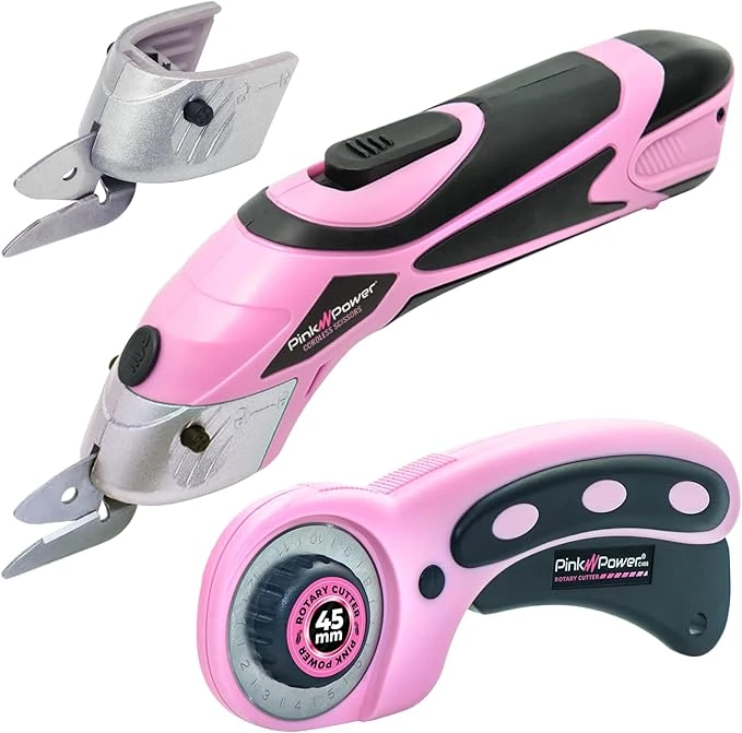 Pink Power Electric Fabric Scissors for Crafts, Sewing, Cardboard, Carpet & Scra